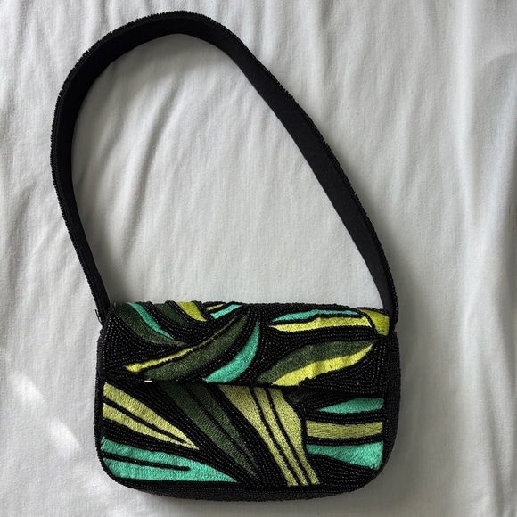 Anthropologie Handbags - Beaded Black Green Multicolor Shoulder Bag Purse